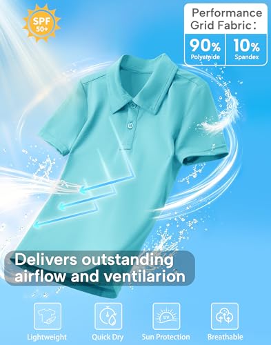 Image of MIVEI Kids' Performance School Uniform Polo Shirt Breathable UPF50+ | Youth Boys Girls Short Sleeve Golf Collared Shirts Grid Dry Fit Wrinkle Free Stretch Lightweight Cool Athletic Button Dress