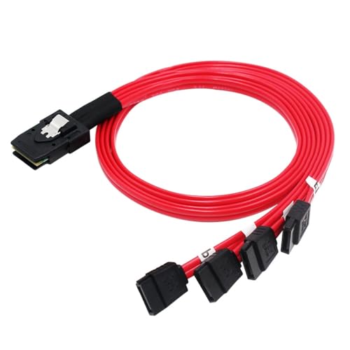 Cable Interno Mini SAS SFF-8087 a 4X SATA 7PIN 1M Rojo miniatura 2