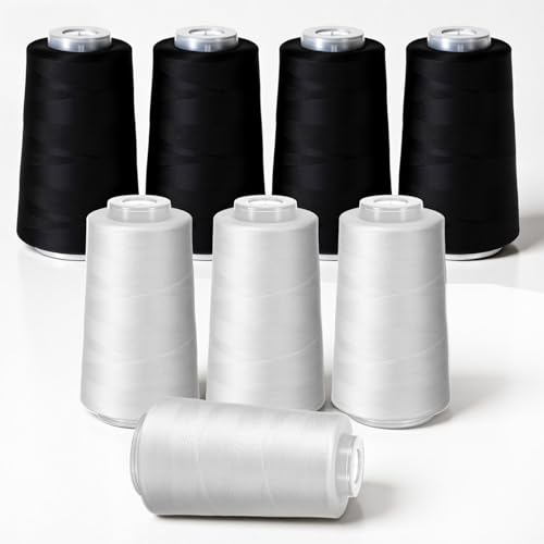 8 hilos para overlock de poliéster negro y blanco 3000 yd miniatura 1