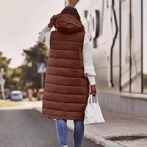 Womens Long Puffer Vest Winter Casual Sleeveless Full Zip Hooded Puffer Jacket Packable Lightweight Quilted Jacket Down Coats3