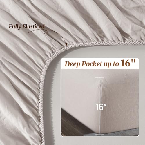 Image of 100% Pure Linen Sheet Set for Hot Sleepers, Breathable Natural Linen Sheets 4pcs, Bedding Set Deep Pocket Up to 16 inch Moisture-Wicking, Softens with Every Wash (Linen Full)