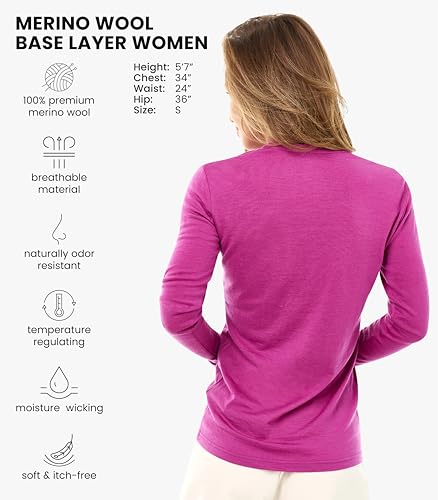Image of Merino Wool Base Layer Women - 100% Merino Wool Shirt Women Thermal Underwear Long Sleeve T-Shirt for Hiking