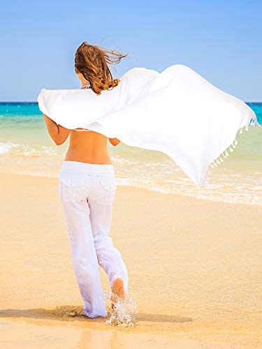 Foto von Boao 2 Stück Damen Strand Lang Sarong Badeanzug mit Quaste (Schwarz, Weiß, XL)