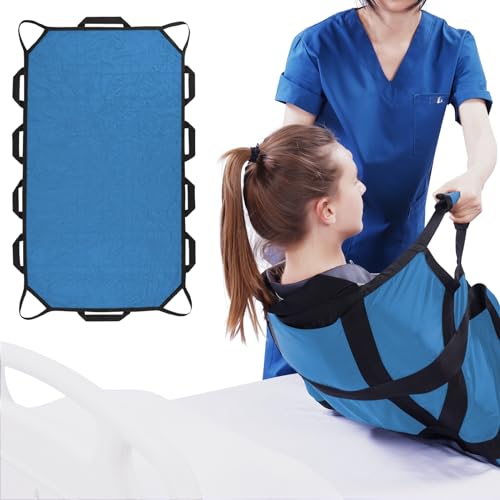 Image of 70 inchx40 inch Positioning Bed Pad with Reinforced Handles Waterproof Washable Draw Sheets for Hospital Bed Patients Moving Pad for Turning Lifting and Transfer Sheet Nylon (Light Blue)