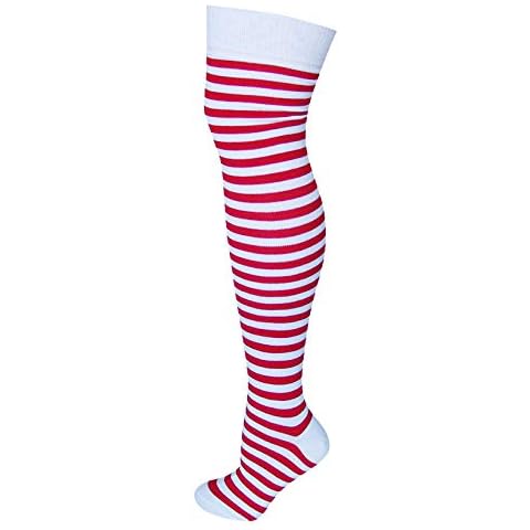 M MACAHEL Ladies Thin Stripe Over The Knee Assorted Colour Socks Size 4-8 (White & Red) Cover