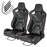 2PCS Universal Automotive Racing Seats with PVC Leather Reclinable Racing Bucket Seats with Dual Sliders
