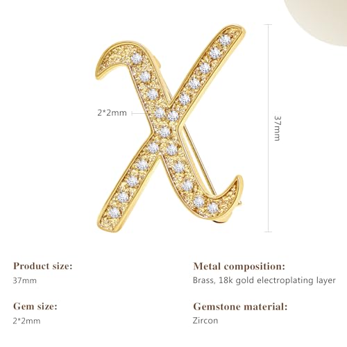 Image of Cicy Bell A-Z Initial 26 Letter Brooch Pins 18k Gold Plated Cubic Zirconia Breastpin Name Personalized Gifts for Women Men
