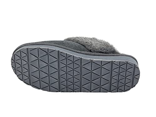 Image of Clarks Womens Open Back Suede Leather Comfort Clog Slipper JMS0583C - Plush Faux Fur Trim - Indoor Outdoor House Slippers For Women