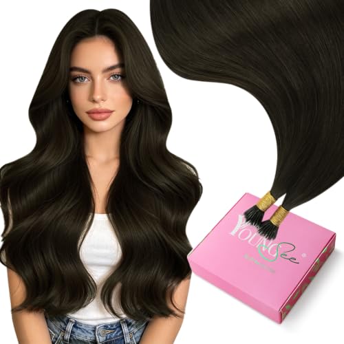 Image of YoungSee Nano Ring Hair Extensions Dark Brown Nano Bead Hair Extensions Human Hair Ash Brown 14 Inch Cold Fusion Nanolink Hair Extension 14 Inch Hair Extension Nanobead 50 Strands 50g