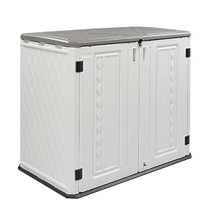 Outvita Outdoor Horizontal Storage Sheds, 34 Cu Ft Weather Resistant Resin Tool Shed, Multi-Opening Door Waterproof & Lockable for Storage of Bike, Trash Cans, Garden Tools, Lawn Mowers Outvita Outdoor Horizontal Storage Sheds 34 Cu Ft Weather Resistant Resin Tool Shed Multi Opening Door Waterproof Lockable for Storage of Bike Trash Cans Garden Tools Lawn Mowers