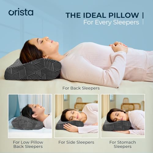 Image of Orista Advance Gel Blended Cervical Memory Foam Pillow | 2 Year Warranty |Orthopedic Neck & Shoulder Support Pillow for Sleeping | Improves Posture & Spinal Alignment | 19 x 12 x 4 Inch | Set of 1