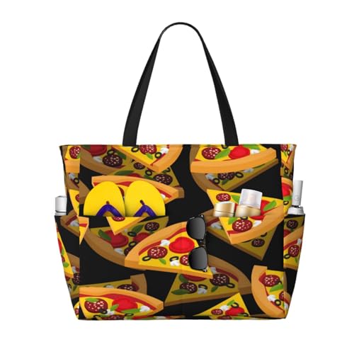 Sac de plage pizzas 3D grand format à bandoulière pour femme