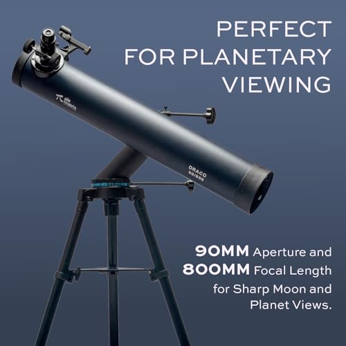 Image of Pie Matrix Draco 90800 Reflector Telescope - 90mm Aperture, 800mm Focal, ALT-AZ Side ARM Mount, Smartphone Adapter, Tripod - High-Power Telescope for Beginners & Intermediate Stargazers