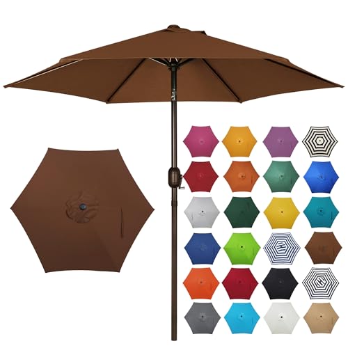 Image of Blissun 7.5 ft Patio Umbrella, Yard Umbrella, Outdoor Market Umbrella with Push Button Tilt Crank, Brown