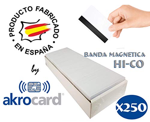 Pack 250 - Tarjeta PVC Blanca con Banda magnética HI-CO - formato estándar ISO CR80 (86x54mm), de 0,76mm de grosor, para imprimir mediante impresora tarjetas pvc