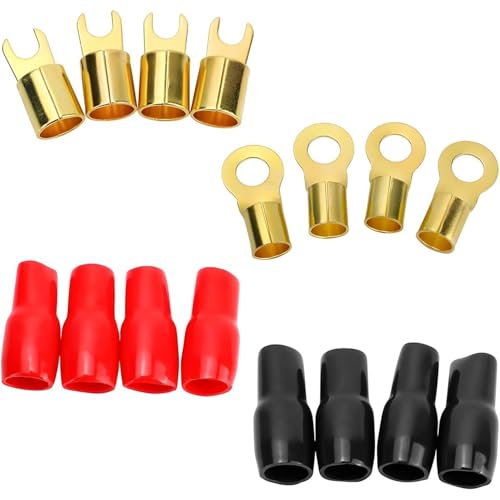 Greluma 4 Pairs Adaptateurs cosses fourche voiture,Connecteurs fourche barrière véhicule à sertir calibre 4,connecteurs de bornes de câbles de haut parleur automobile,accessoires universels