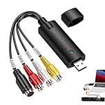 Convertisseur VHS vers Numérique, Video Grabber USB 2.0, Carte de Capture Vidéo Audio Hi8 VHS vers DVD avec Connecteurs RCA/S-Video, Compatible Windows XP/7/8/10 et Mac pour Cassette Vidéo, PC, DVD