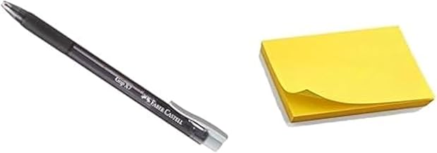 قلم حبر جاف جريب اكس 7 - 0.7 ملم من فابر كاستل - أسود + ورق ملاحظات لاصق 3 × 5، لون أصفر