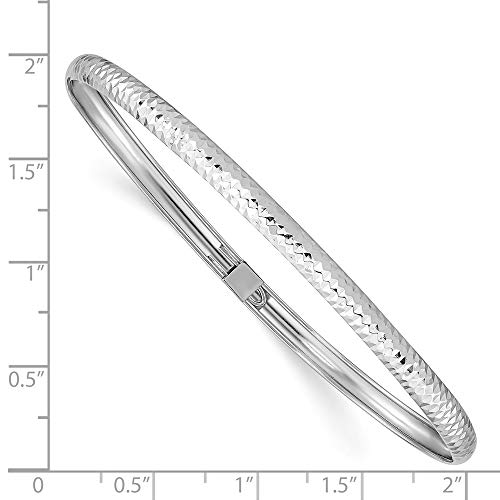 Solid 14K White Gold Textured Flexible Bangle Cuff Bracelet 7.5" (Width = 4Mm) #TOP2
