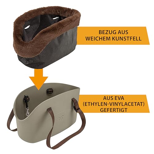Ferplast Borsa per cani WITH-ME WINTER, in EVA Morbida plastica gommata, con rivestimento in pelliccia ecologica, Manici regolabili, Cinghiolo di sicurezza incluso, 21,5 x 43,5 x h 27 cm Tortora
