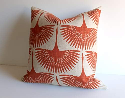 Flowershave357 Orange Linen Mid Century Pillow Natural Linen and Burnt Orange Swan Pillow Modern Pillow Cover