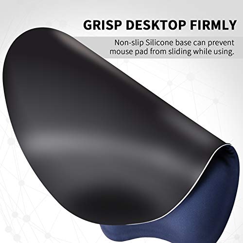 EooCoo Tappetino Mouse Ergonomico con Poggiapolsi al Gel, Tessuto setoso di alta Qualità e Base in Silicone Antiscivolo,4 mm - Blu Navy