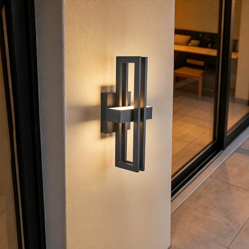 Image of 15Inch Small Outside Lights High-End Black Wall Scones IP65 Waterproof Anti-Rust Garage Lights, Elegant Outdoor Lamp for House Porch Patio Garage Front Door,Outdoor Wall Lighting Fixtures