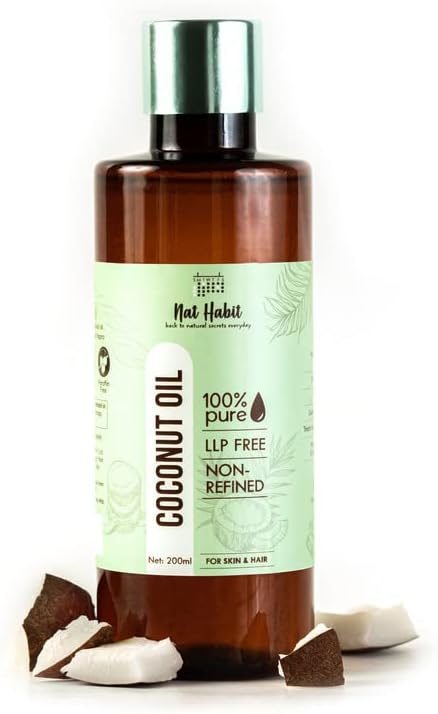 Nat Habit 100% Pure Coconut Oil For Skin & Hair, Non-Refined, LLP Free, Chemical Free & Preservative Free - 200 ml