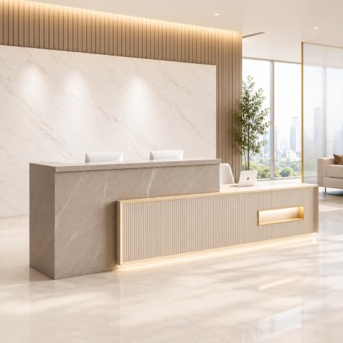 Image of Executive Reception Counter Desk for Office Lobby, Corporate Entrance, Hotel Reception, Clinic Front Office, Showroom, Spa and Commercial Workspace - (RCT-203 MDFL L8W2)