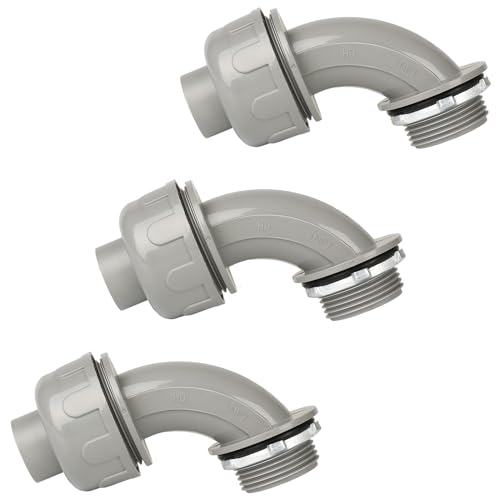 HDHAODA Conduit Connectors, 1 Inch Liquid Tight Connector NPT Non-Metallic for PVC Electrical Flexible Conduit Fittings, 90 Degree, UL Listed for Home Outdoor Tubes Tools, Grey (3-Pack)