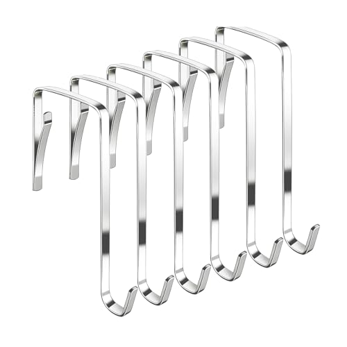 lohey 6 Pack Adjustable Over The Door Hooks, Rustproof Metal Over Door Hanger for Clothes, Hats, Bags, Towels, Robes, No Drilling Installation, Coat Hooks Fits 1.37 to 1.85" Door Widths