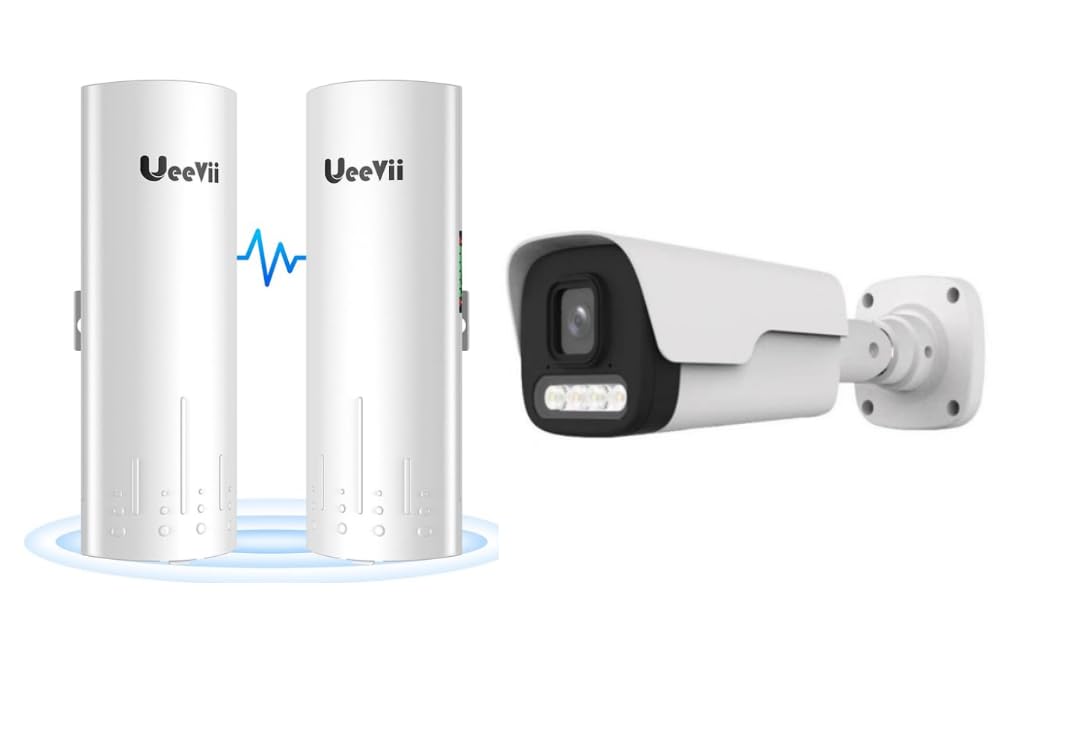 UeeVii Wireless Bridge & Security Camera Kit 5.8GHz 3KM Long Range Solution, 3MP IP Camera with Color Night Vision, Human Vehicle Detection, Extend Network and Monitor Property System for Ranch/Farm
