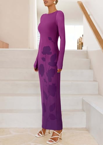 Image of PRETTYGARDEN Bodycon Maxi Dress 2025 Fall Floral Long Sleeve Sexy Mesh Cocktail Wedding Guest Long Dresses