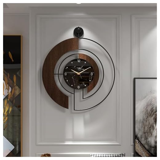 Modern Walnut Marble Dial Wall Clock, Large Wood Metal Frame Silent Non Ticking Wall Clocks for Living Room, Bedroom Decoration, Contemporary Home Wall Decor Gift Idea, 22 in