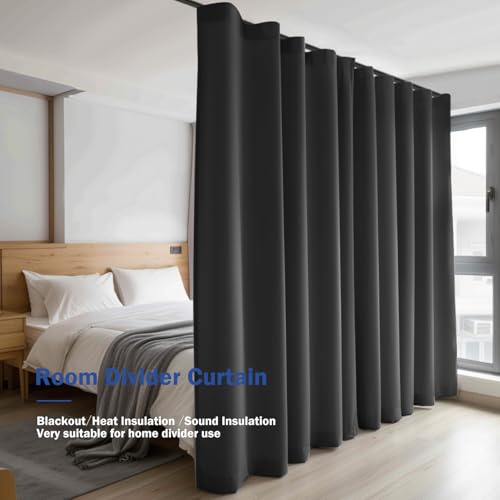 Image of Room Divider Curtains, Blackout Ceiling Track Curtains with Hooks Wall Dividers for Bedroom Living Room Separation Office Privacy Partition, Noise Reduction, W100 x L84 Inch,1 Panel, Black