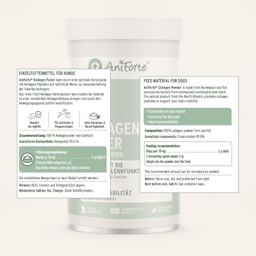 AniForte Marine Kollagen Gelenkpulver für Hunde CollaMove 450g – Fisch Collagen unterstützt Gelenke, Sehnen & Bänder – Naturprodukt für Gelenkfunktion & Agilität