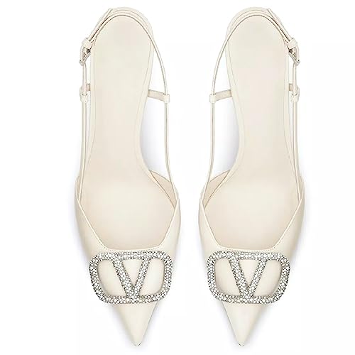 Image of BlingQueen Women Heeled Slingback Sandals Closed Pointed Toe Stiletto High Heels Patent Leather Pumps Slip-On Backless Evening Prom Party Dress Shoes