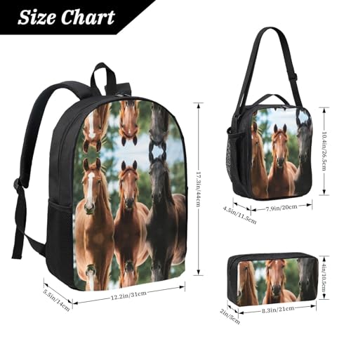 Sac à dos chevaux 3 pièces avec boîte à déjeuner et trousse