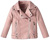 Chanxio Girls Zipper Closure Faux Leather Moto Biker Short Jacket&Coat, Teen Girl Boys Bomber Jackets, K-Pink, Tag130=US 5-6 Year