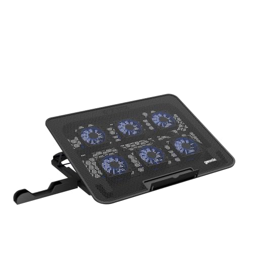 Image of Geonix CoolZ 6 Fan Laptop Cooling Pad | Powerful coooling | Universal Support up to 17-Inch|Supports up to 5kg | 6 Adjustable Heights Up to 134mm| Mobile Phone Stand (Black & Blue)