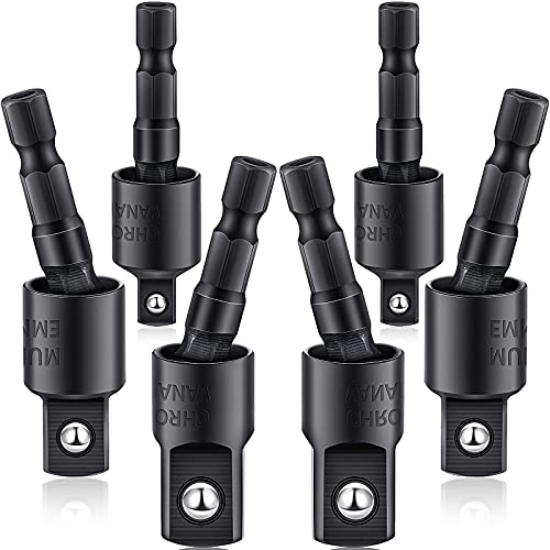 Power Drill Sockets Adapter Set Impact Driver Wobble Socket Adapter 360 Degree Rotatable Hex Shank Impact Driver Socket Adapter Drill Bits Adapter 1/ 4 Inch 3/ 8 Inch 1/ 2 Inch, Black (6)