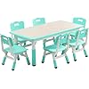 Modern kids table and 6 chair set4720 height adjustable toddler table and 6 chairs set with non slip table legsorganizer graffiti desktoppreschool activity kids table set for ages 2 10 teal  urban country home decor