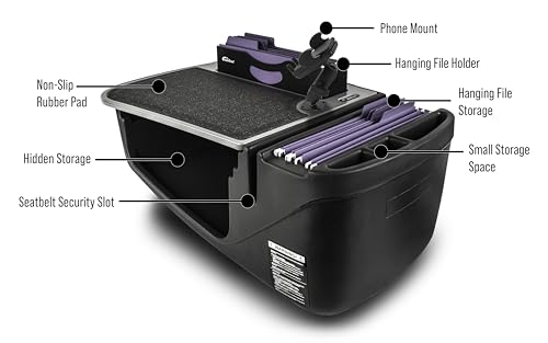 Image of AutoExec AE-FMEF-PM-GT Efficiency FileMaster Car Desk for Your Vehicle Workstation and Mobile Office, Grey with Phone Mount | Phone Mount, Vehicle Workstation, Mobile Office