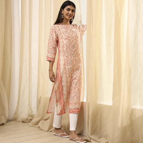 Image of BIBA Women Cotton Straight Fit Straight Printed Kurta