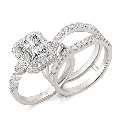 Image of Newshe Jewellery Wedding Ring Set for Women Radiant Engagement Rings