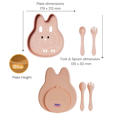 Image of TIGGY & BONNET Rabbit 2 Pcs Silicone Baby Feeding Set for Baby Bpa-Free | Microwave Safe, Anti-Slip Base | Tableware Kit for Babies & Toddlers with Suction Plate & Spoon