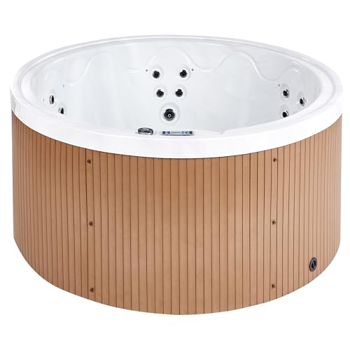 Vasca Idromassaggio Bianco Acrilico 198 Cm 22 Getti Marrone Pannelli Esterni Rotondi Con Riscaldamento Led - 5