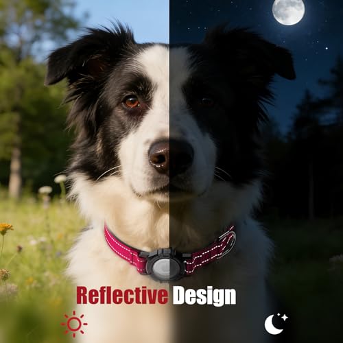 Image of AirTag Dog Collar, IP68 Waterproof Air Tag Dog Collar Holder (Red, L) | Air Tag Dog Collars Reflective, Ultra-Durable, Comfortable Padded, Heavy Duty Dog Collars Collars for Small - Large Dogs