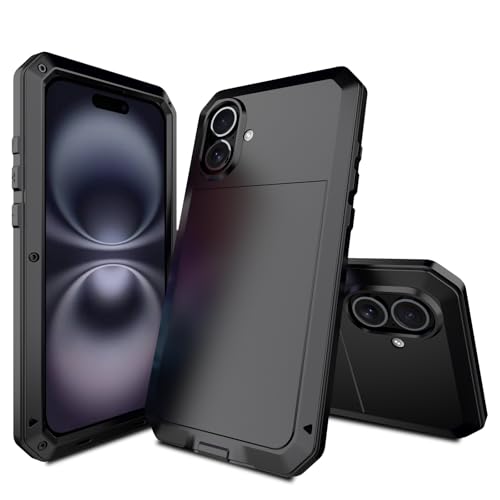 Marrkey for iPhone 16 Metal Case 6.1",Heavy Duty Shockproof Aluminum Alloy Tough Armour Military Grade Phone Case,360 Full Body Protective Cover with Silicone Built-in Screen Protector - Black - Image 4