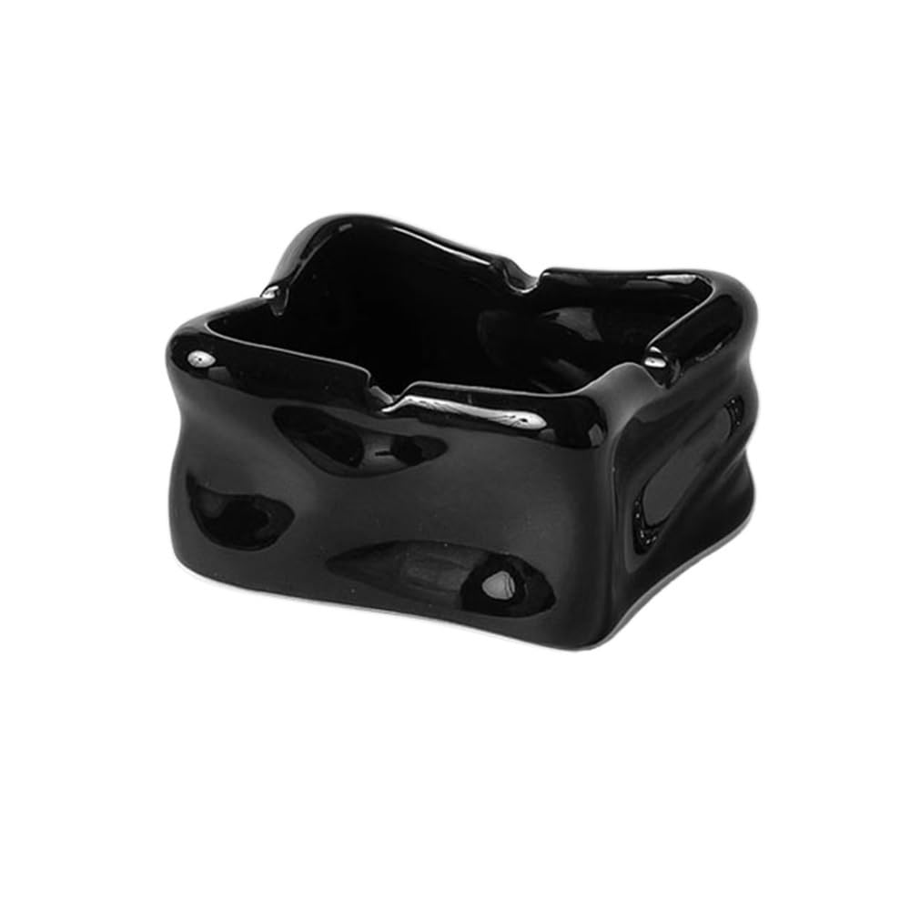 Indoor Decorative Ceramic Ashtray Desktop Irregular Shape for Room Restaurants Balcony Gardens or Put Candy Key etc for Desktop(Black)